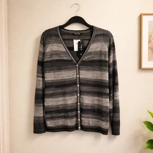 0067 NWT Betty Barclay Black and Grey Cardigan Size UK 38/US Medium (6-8) - Picture 2 of 7